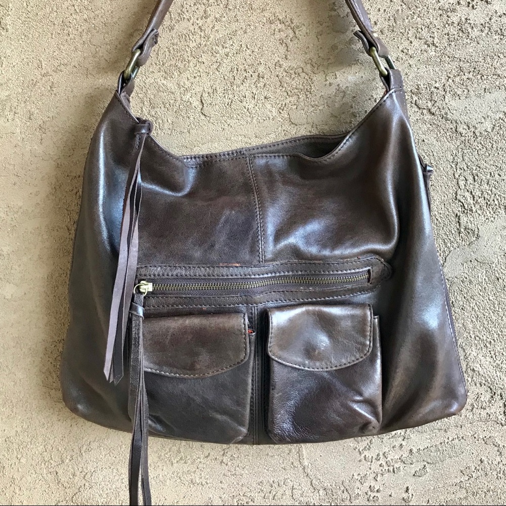 Tano Brown Leather Convertible Boho Slouch Bag